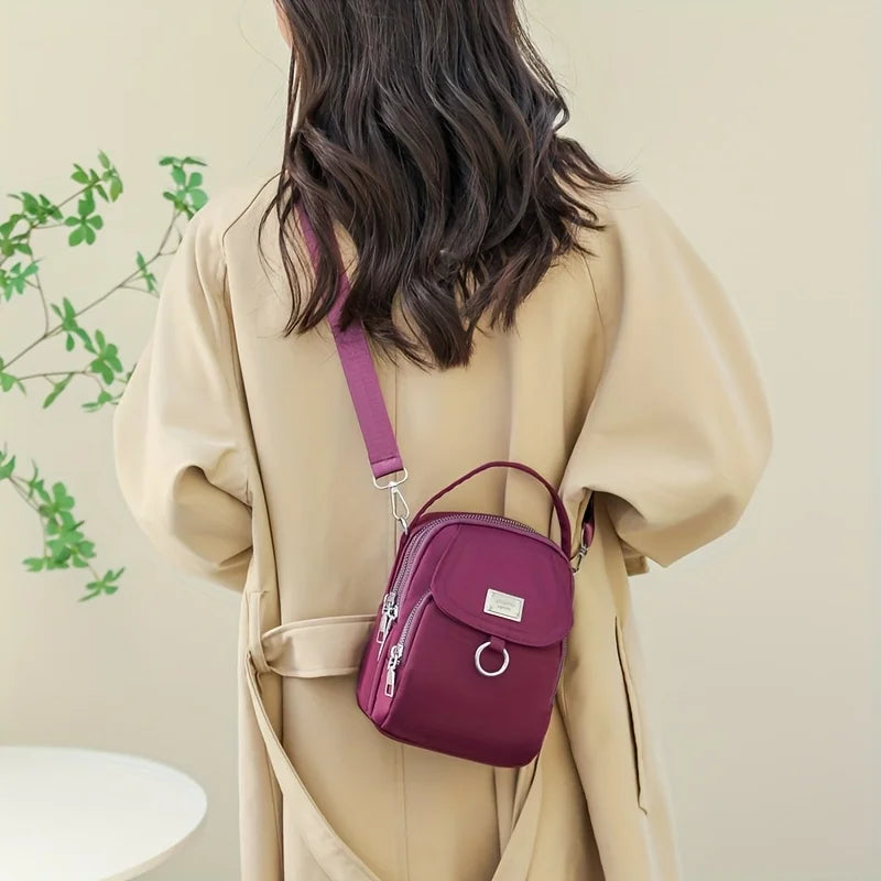 Mini Crossbody Bag for Women – Nylon Multi-Zip Shoulder Purse with Top Handle