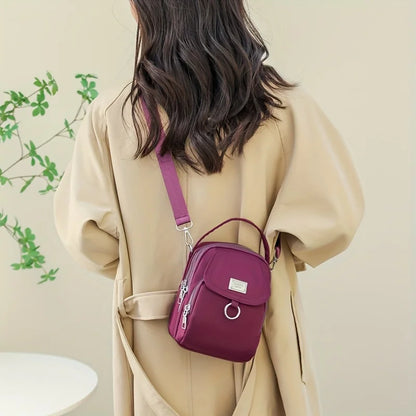 Mini Crossbody Bag for Women – Nylon Multi-Zip Shoulder Purse with Top Handle