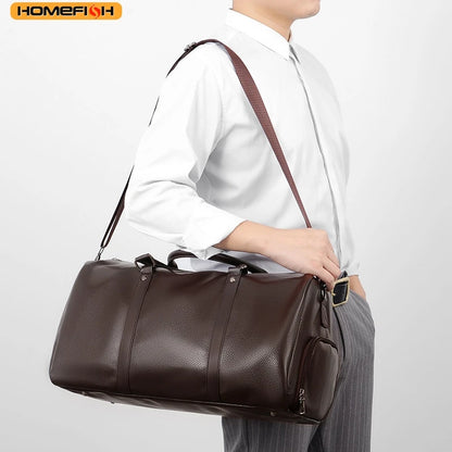 Homefish Pu Waterproof Fitness Sports Bag Retro Large Capacity Duffle Motorcycle Training Short