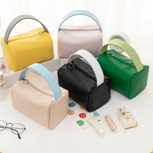 Waterproof PU Leather Makeup Bag – Portable Cosmetic Organizer with Handle