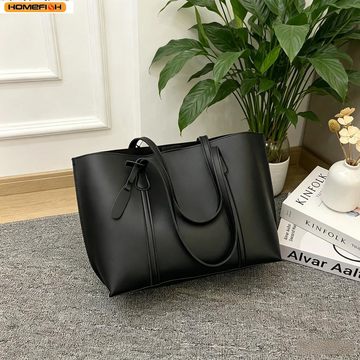 Korean Style Women Soft Leather Tote Bag Large Capacity Versatile Single Shoulder Handbag Purse