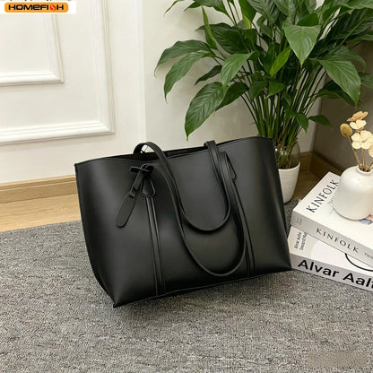Korean Style Women Soft Leather Tote Bag Large Capacity Versatile Single Shoulder Handbag Purse