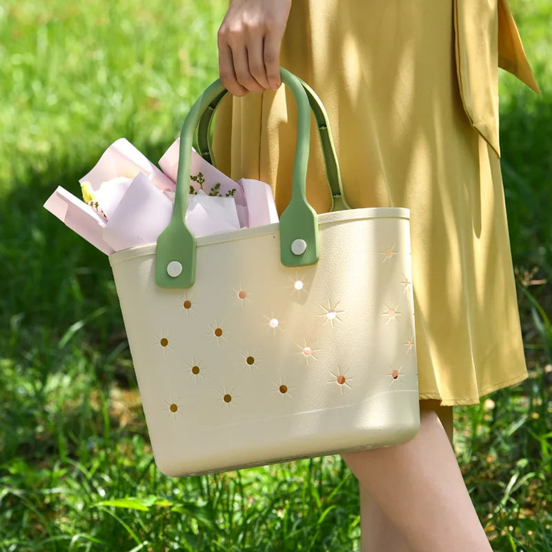 Perforated Beach Handbag – Waterproof Hollow Tote Basket Bag