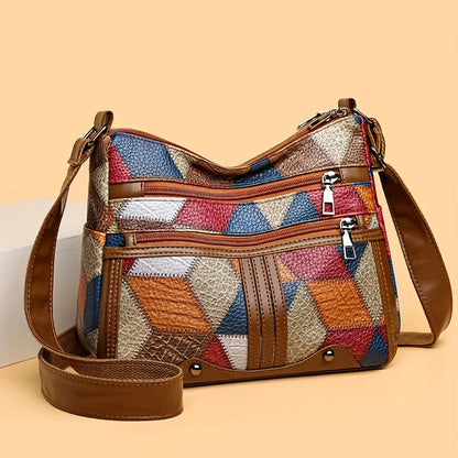 Geometric Patchwork Crossbody Bag for Women – Multi-Color