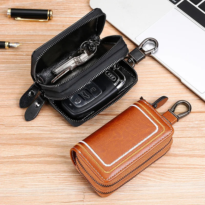 Genuine Leather Car Key Case Multi-Functional Cowhide Door Key Case Fashionable Embroidered Thread