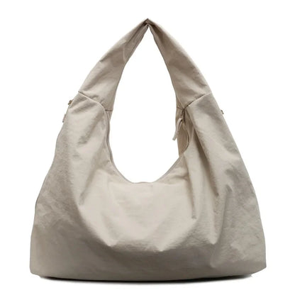 Chic Solid Color Nylon Tote Bag Multiple Zipper Pockets Large Capacity Casual Shoulder Bag College