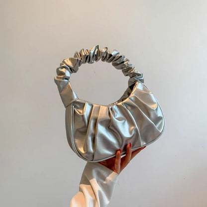 Ruched Hobo Bag Soft Cloud Handbag with Pleated Handle