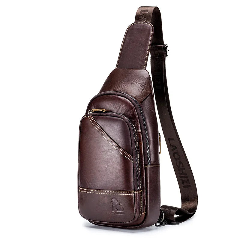 Men S Genuine Leather Chest Bag Top Layer Cowhide Casual Men S Crossbody Large Capacity