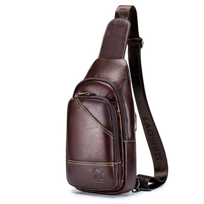 Men S Genuine Leather Chest Bag Top Layer Cowhide Casual Men S Crossbody Large Capacity