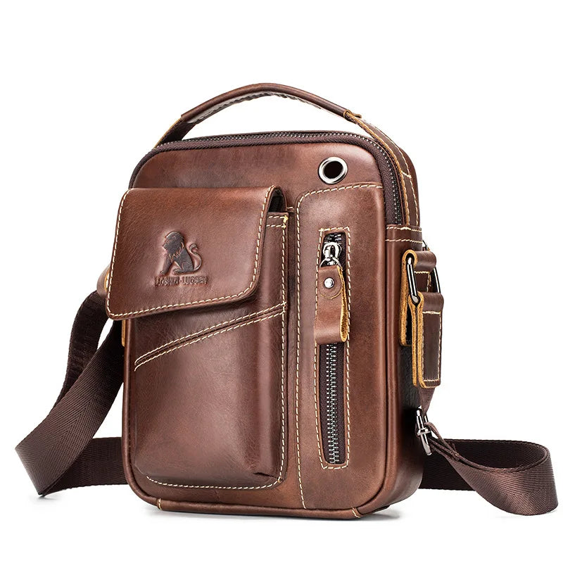 Sporty Durable Hand-Held Crossbody Bag Top Layer Cowhide