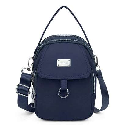 Mini Crossbody Bag for Women – Nylon Multi-Zip Shoulder Purse with Top Handle