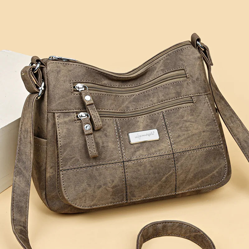 Crossbody Messenger Bag – Vintage Multi-Pocket Shoulder Bag for Women