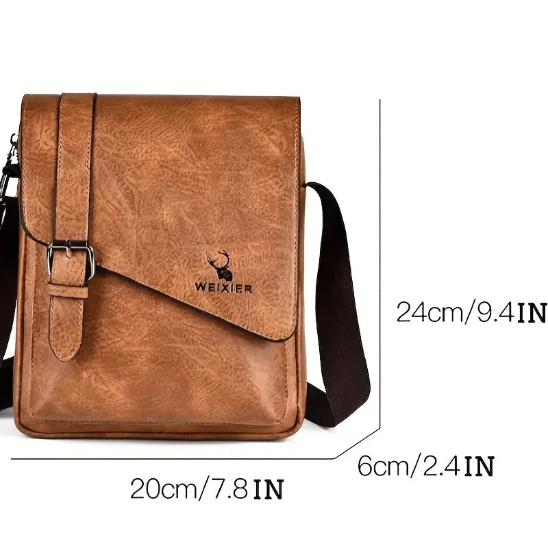 Men S Vintage Casual Crossbody Bag Versatile Business Shoulder Bag Pu Leather Messenger Bag Men Flip