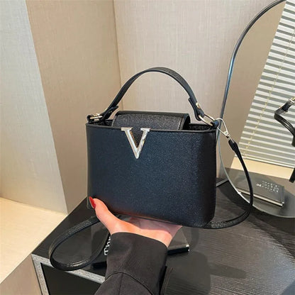 V-Shaped PU Leather Tote Bag for Women - Chic Shoulder Handbag