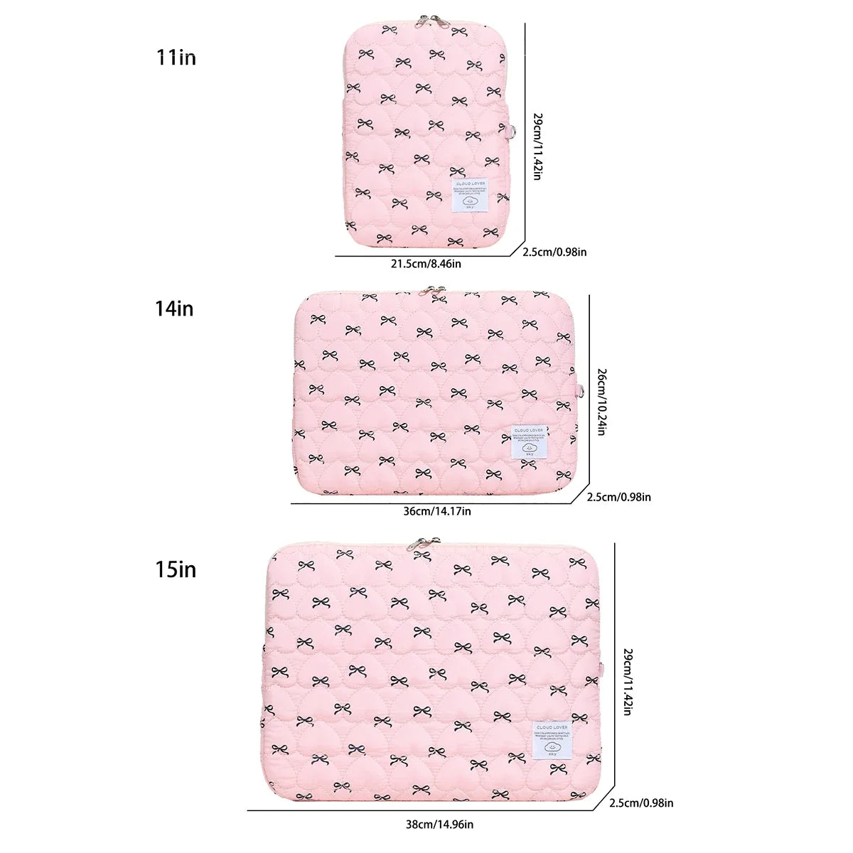 Bow Print Heart-Shaped Quilting Laptop Bag 11 Inch14 Inch15 Inch Scratch-Resistant Computer Daily