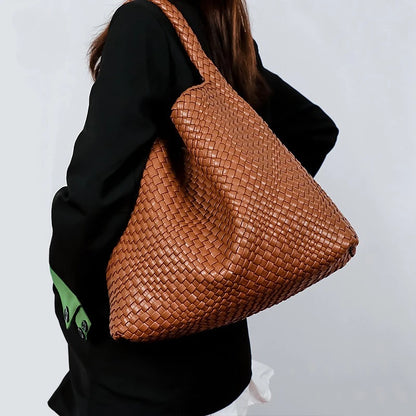 Chic Large Capacity Weave Tote Bag Soft Leather Intrecciato Handbag Shoulder Bags Women S Work