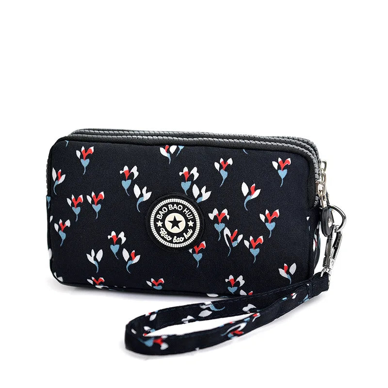 Wristlet Clutch Purse – Floral Multi-Zipper Coin Wallet for Women
