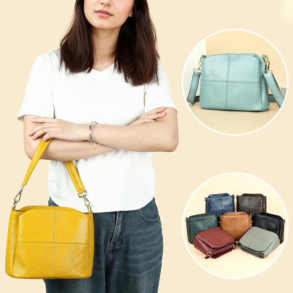 Top-Grain Cowhide Single-Shoulder Bag Bucket Bag Genuine Leather Large-Capacity Single-Shoulder