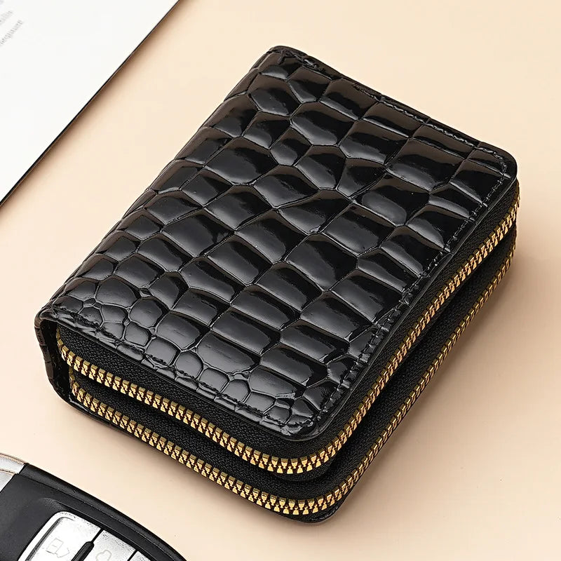 Crocodile Print Solid Color Organ Double Zipper Card Bag Multi-Card Large Capacity Sleeve Purse