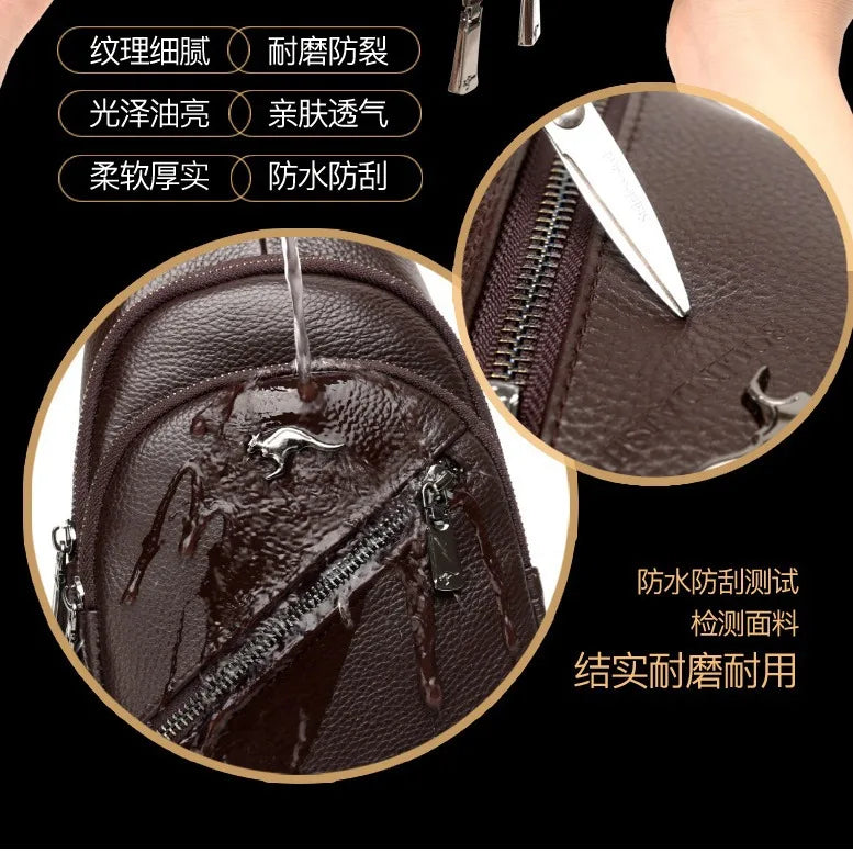 Men S Chest Bag Zipper Cross-Body Casual Shoulder Leather Large Capacity Business Backpack