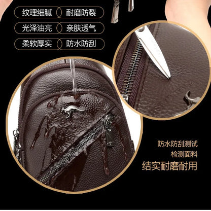 Men S Chest Bag Zipper Cross-Body Casual Shoulder Leather Large Capacity Business Backpack
