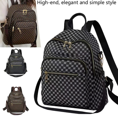 PU Leather Backpack for Women – Luxury Print Multi-Compartment Daypack