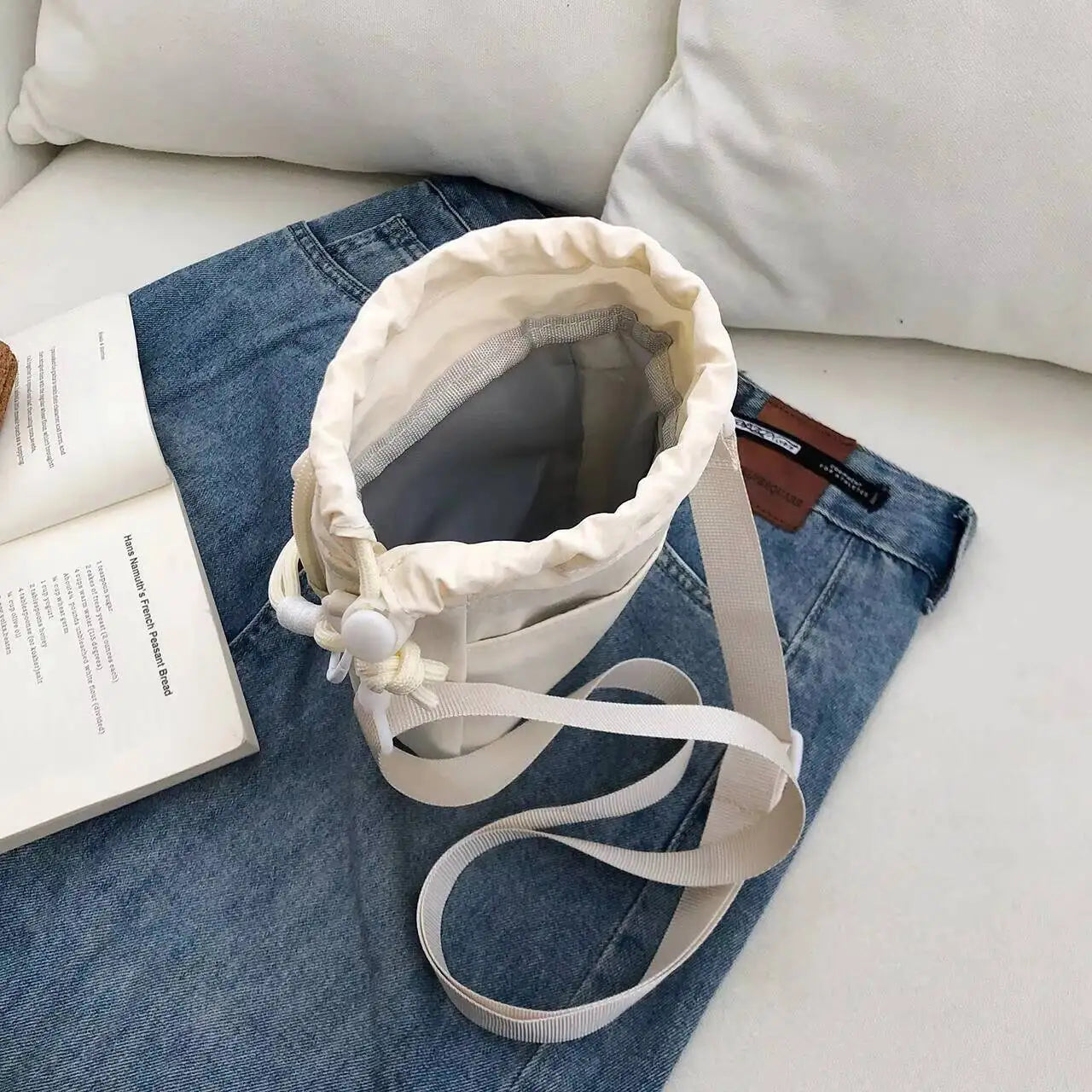 Water Bottle Crossbody Bag – Drawstring Shoulder Bag with Clear Pocket