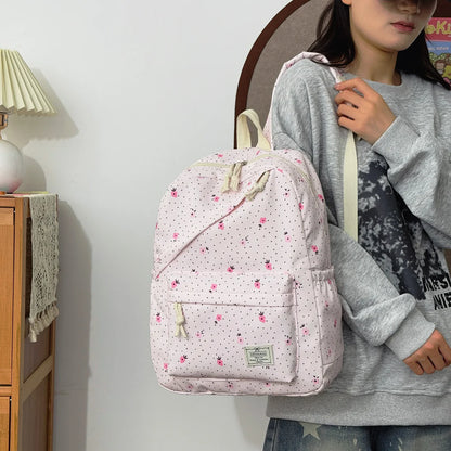 Lovely Sweet Polka Dot Floral Print Backpack Teen Girls Lightweight Large Storage Versatile School