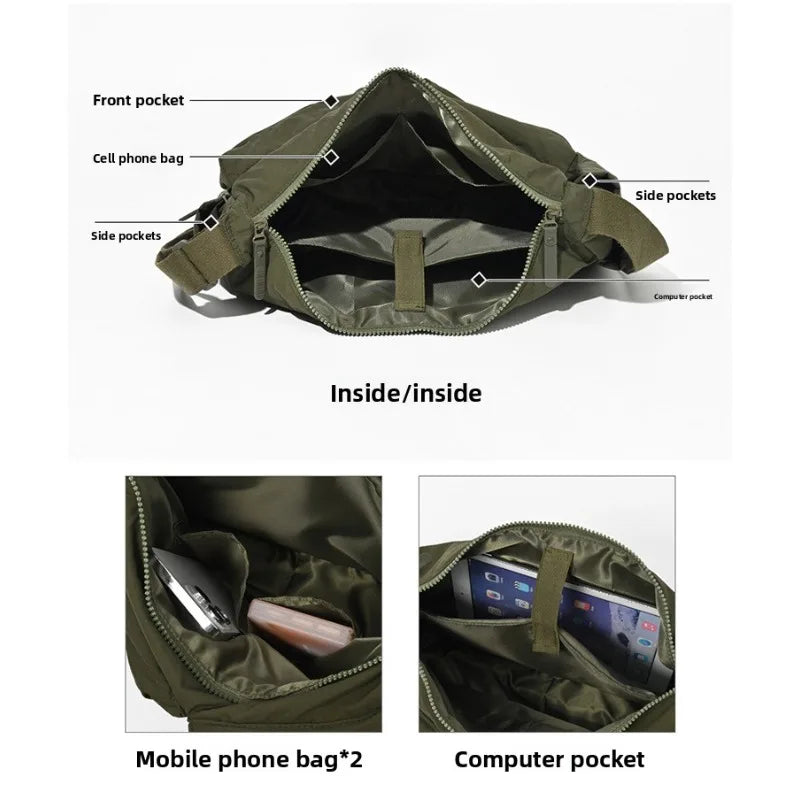Waterproof Nylon Crossbody Bag – Multi-Pocket Shoulder Bag for Women & Men