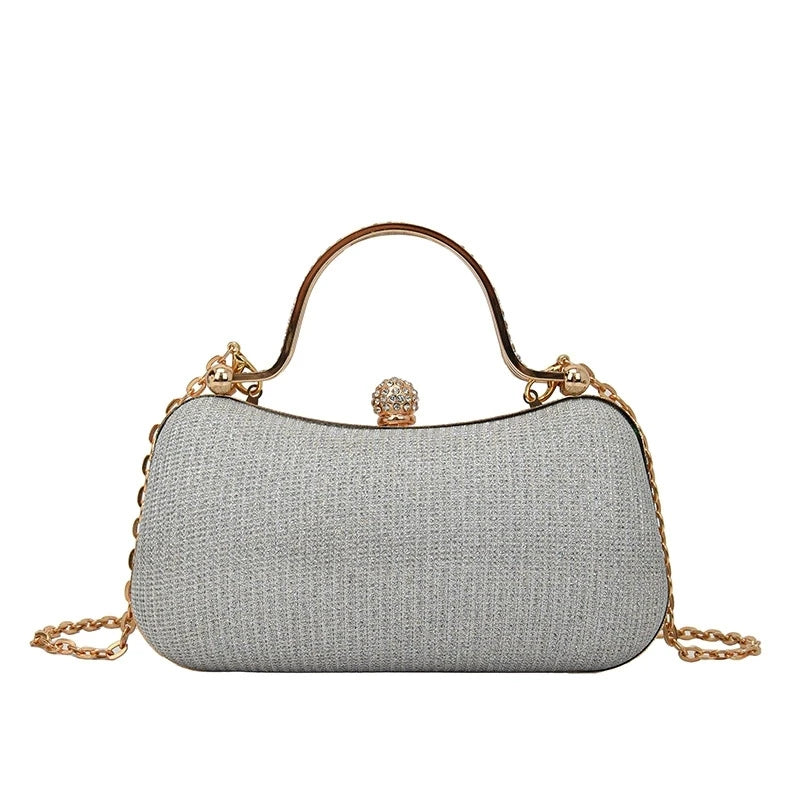 Rhinestone Evening Clutch Bag with Gold Chain Strap