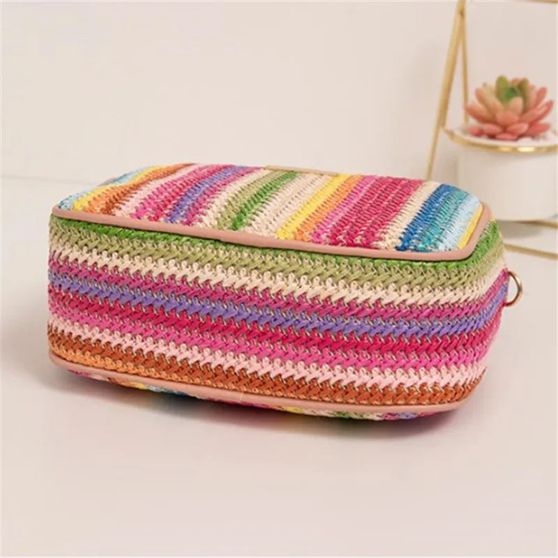 Straw Woven Crossbody Bag Women Colorful Boho Shoulder Bag