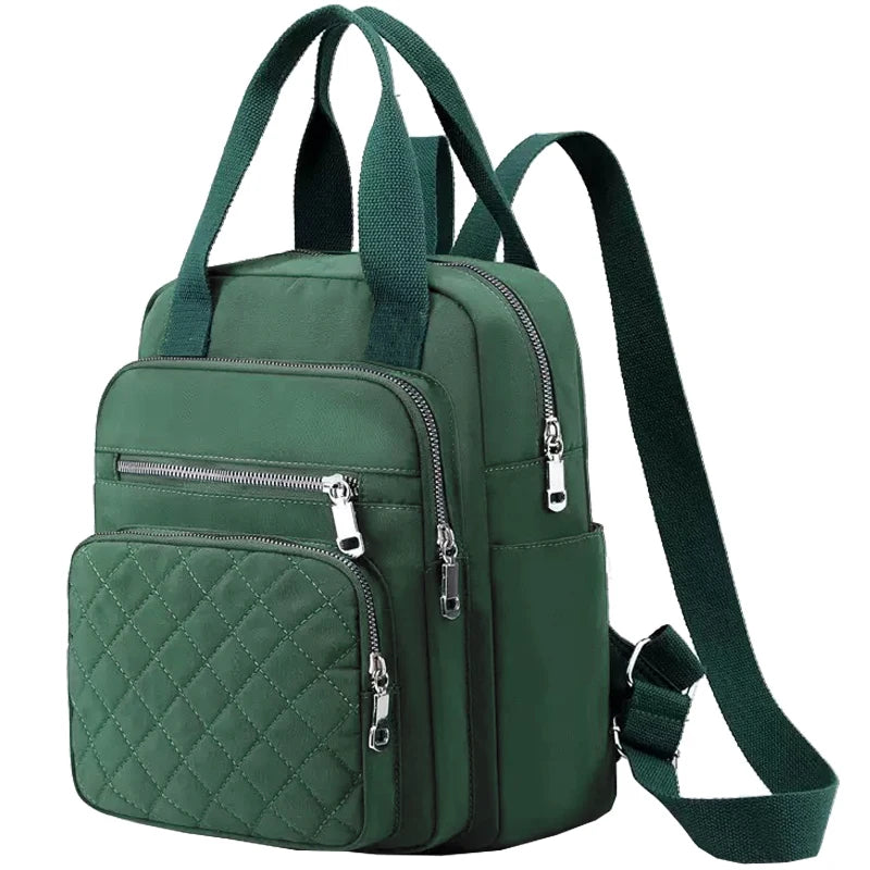Quilted Women's Backpack – Compact Multi-Pocket Convertible Bag