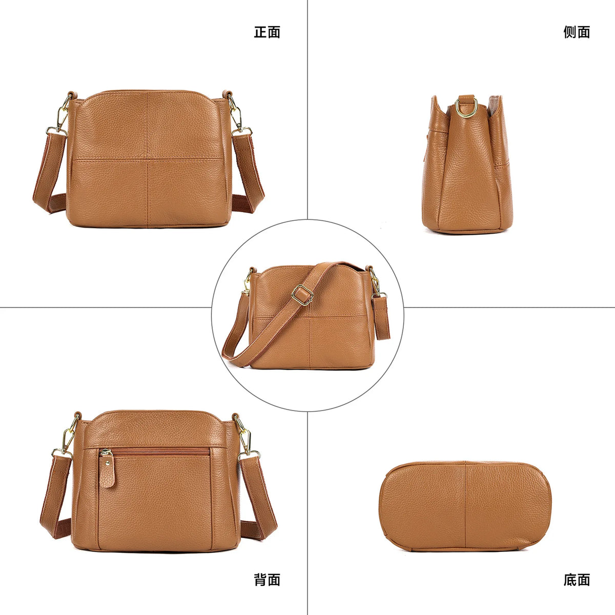 Top-Grain Cowhide Single-Shoulder Bag Bucket Bag Genuine Leather Large-Capacity Single-Shoulder