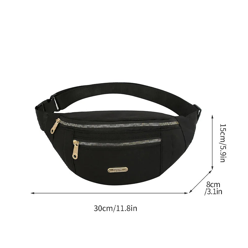 Leisure Simple Unisex Waist Bag Nylon Solid Color Chest Waterproof Wear-Resistant Lightweight