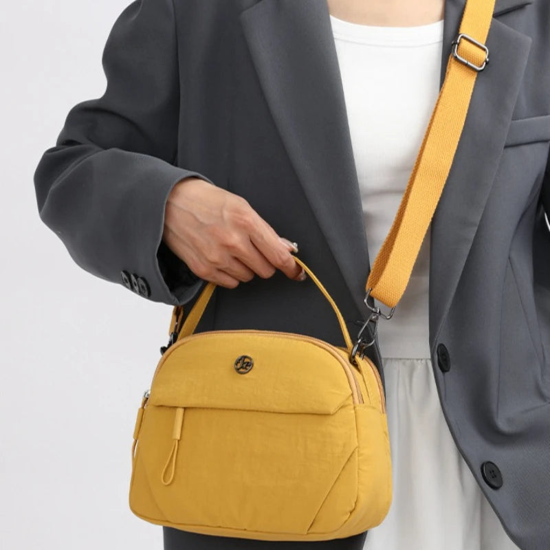 Fashiona Nylon Crossbody Bags Top Handle Bag Adjustable Wide Strap Multi Zipper Pockets Lightweight