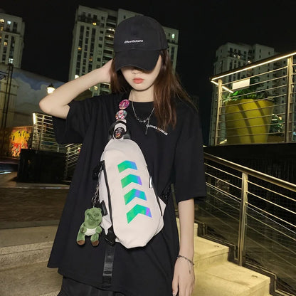 Nylon Fabric Lightweight Men S Chest Bag Safety Reflective Strip Large-Capacity Single-Shoulder Bag