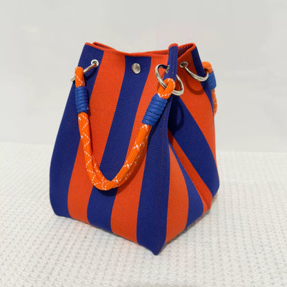 Women's Multicolor Bucket Bag – Striped Tote with Rope Handle