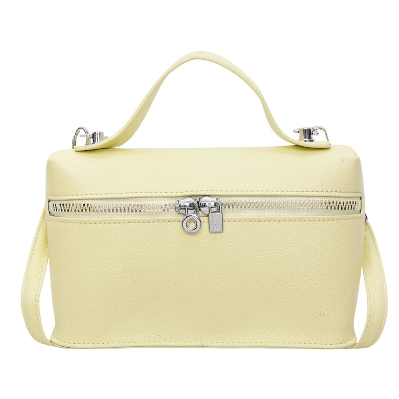 Minimalist Trend Solid Color Box Bag Litchi Pattern Portable Carrying Crossbody Daily Commuting