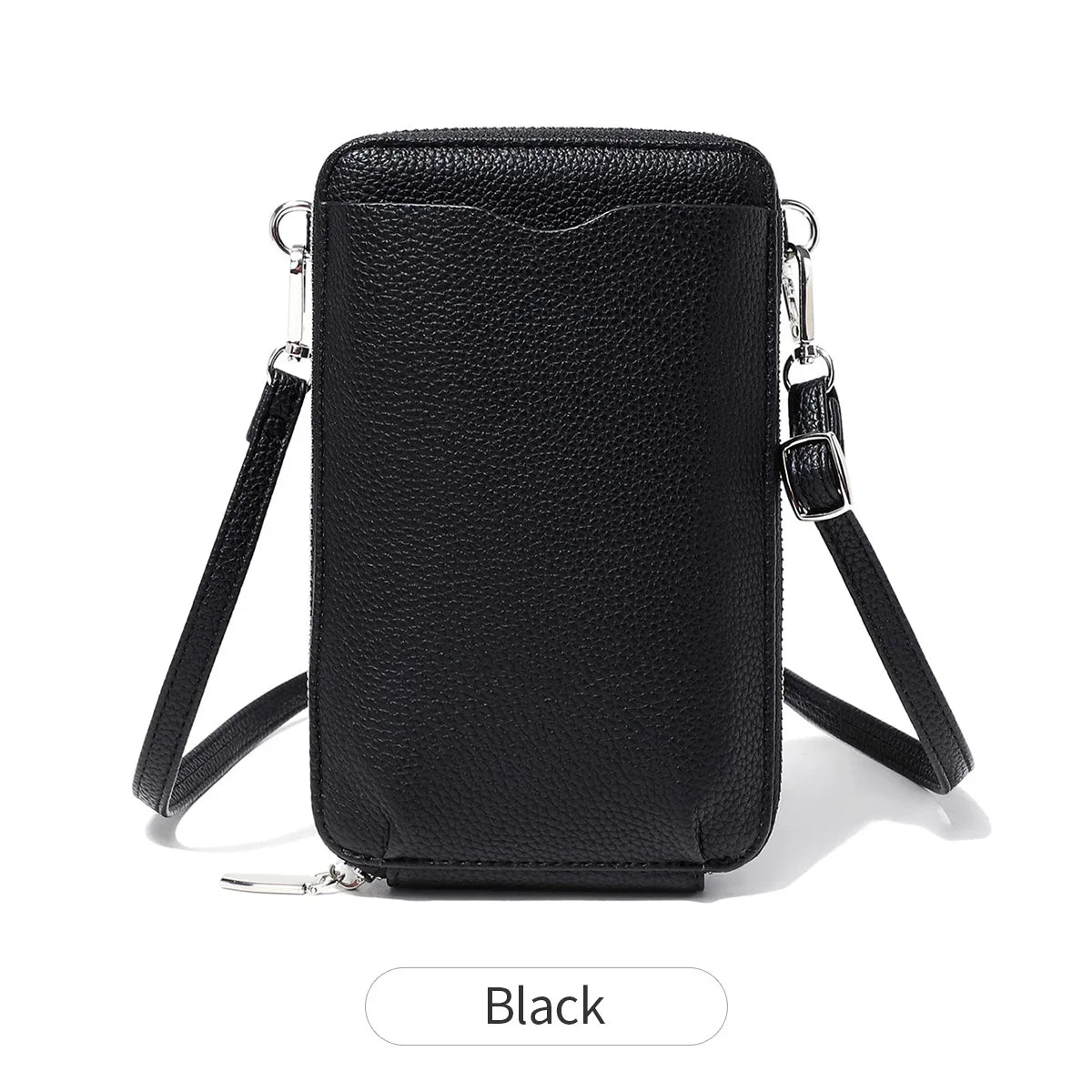 Lychee-Patterned Soft Leather Vertical Zipper Mobile Phone Bag Large-Capacity Women S