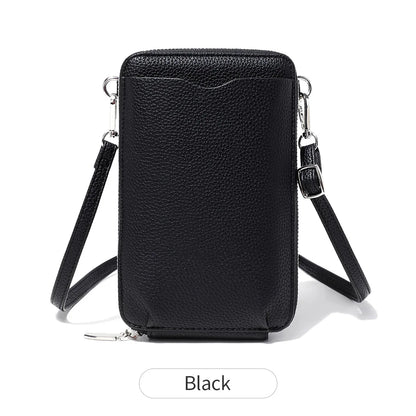 Lychee-Patterned Soft Leather Vertical Zipper Mobile Phone Bag Large-Capacity Women S