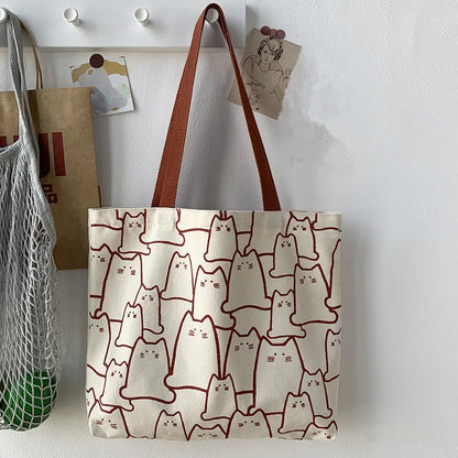 Thicken Canvas Bag Zipper Inner Tote Bag Cute Handbag Shoulder Large Capacity Women Shopping Bag