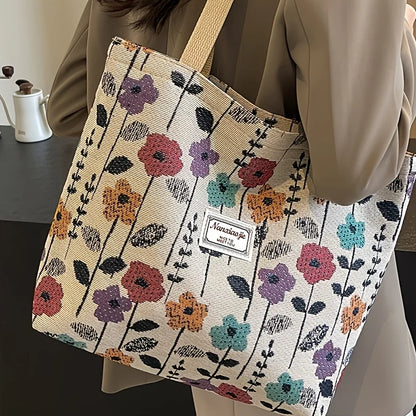 Floral Corduroy Tote Bag – Bohemian Women's Shoulder Shopper