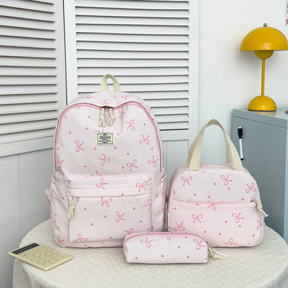Sweet Fresh Bow Print Three Piece Backpack Set Lightweight Large Capacity College Style Campus