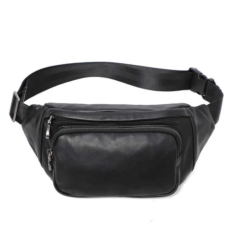 Men S Chest Bag Genuine Leather Casual Sports Crossbody Waist Bag Large-Capacity Top-Grain Cowhide