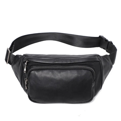 Men S Chest Bag Genuine Leather Casual Sports Crossbody Waist Bag Large-Capacity Top-Grain Cowhide