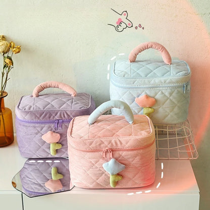 Quilted Makeup Bag with Padded Handle – Large Capacity Cosmetic Organizer
