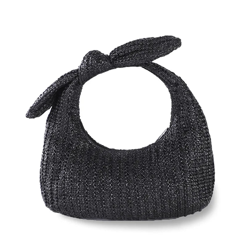 Crescent Tote Bag Cute Bow Knot Straw Woven Handbag Wrist Bag Daily Travel Holiday