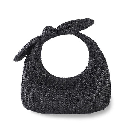 Crescent Tote Bag Cute Bow Knot Straw Woven Handbag Wrist Bag Daily Travel Holiday