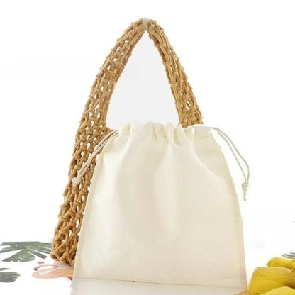Summer Hollow Woven Cotton Rope Tote Bag Women Handmade Mesh Beach Casual Handbag Shoulder Vacation