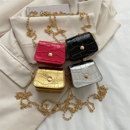 Multi Color Crocodile Mini Chain Crossbody Bag Gold Chain Strap Purse Mini Lipstick Pouch Women
